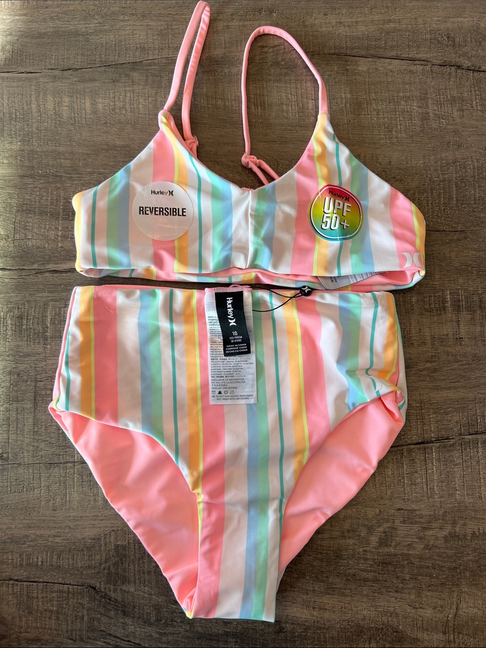 Hurley Pink Multi Pastel Stripe Reversible Bikini